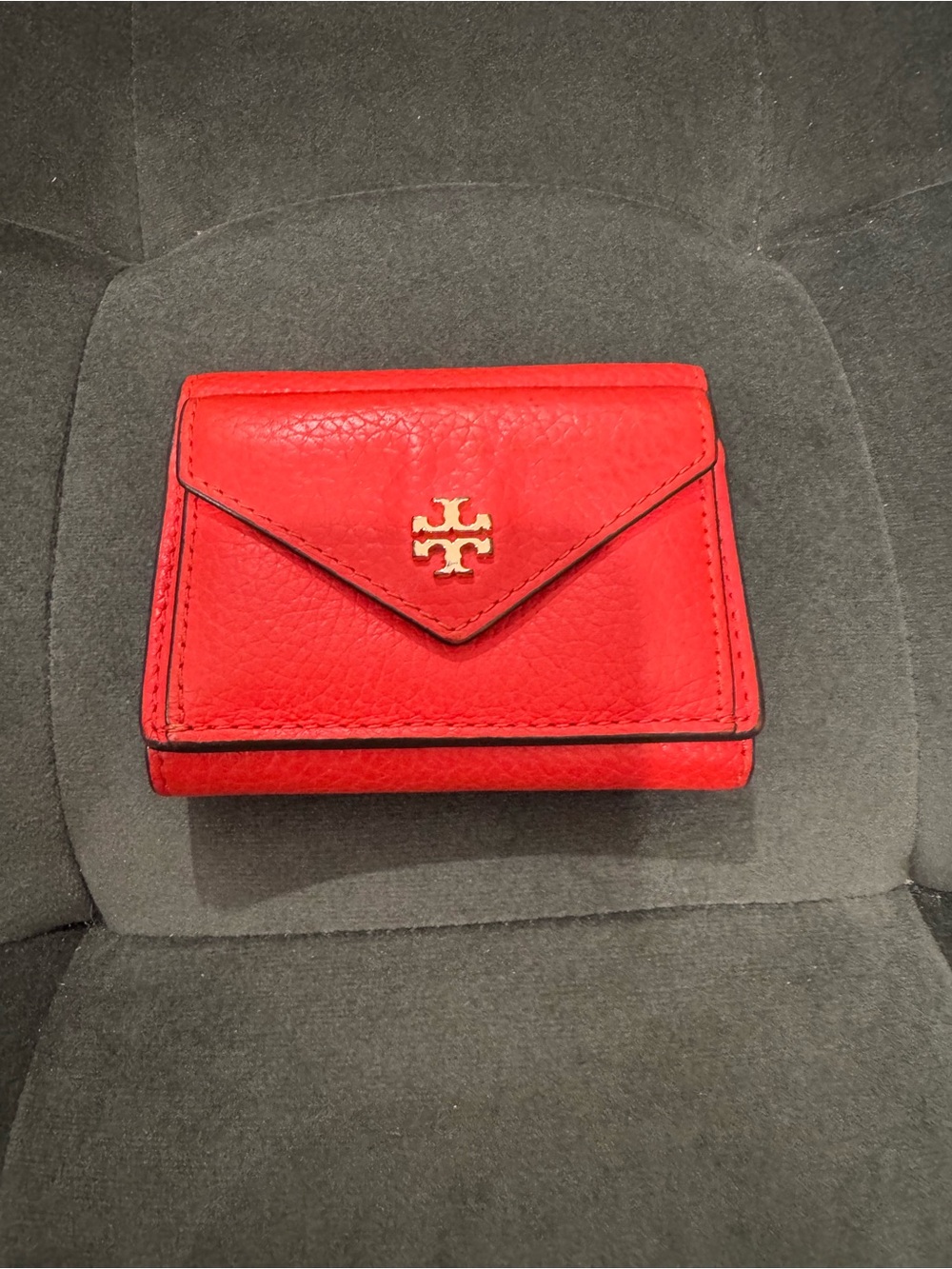 Tory Burch Red Leather Envelope Card Case with Gold Logo